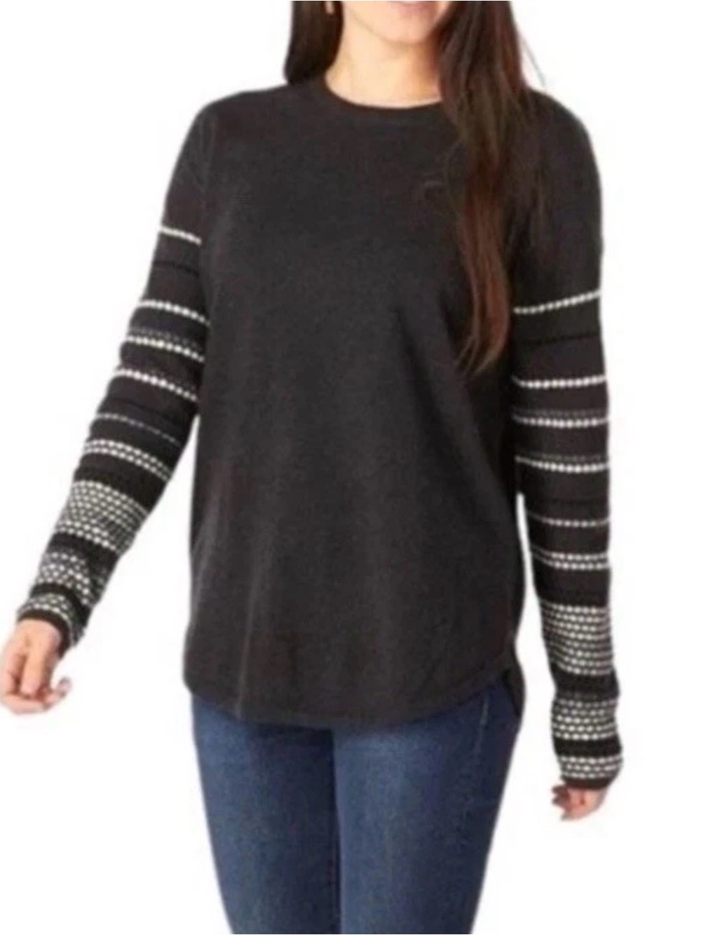 Smartwool Nylon Merino Wool Dark Gray Polka Dot Sleeves Knit Pullover Sweater XL